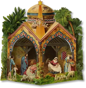 Vintage Nativity Scene Illustration PNG image