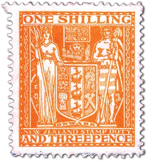 Vintage New Zealand One Shilling Stamp PNG image