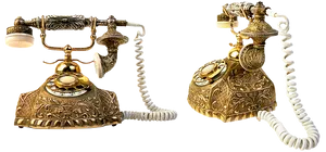 Vintage Ornate Golden Telephones PNG image