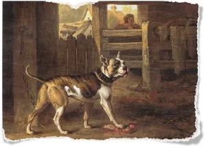 Vintage Paintingof Dogin Barnyard