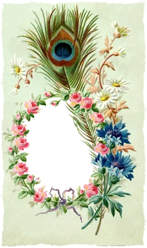 Vintage Peacock Feather Floral Frame PNG image