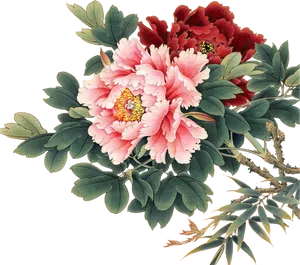 Vintage Peony Illustration PNG