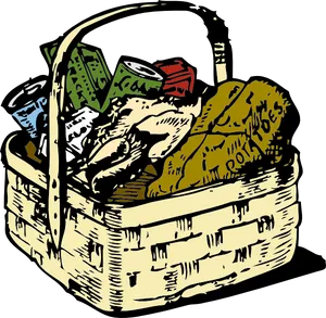 Vintage Picnic Basket Illustration