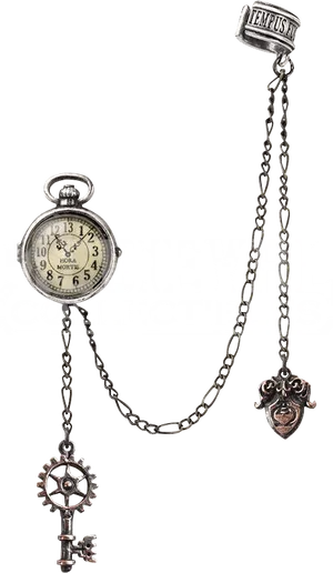 Vintage Pocket Watchwith Keyand Chain PNG image