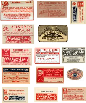 Vintage Poison Pharmacy Labels Collection PNG image