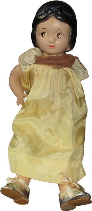 Vintage Porcelain Doll Yellow Dress PNG image