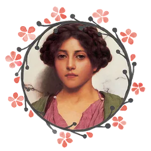 Vintage Portraitof Young Womanwith Floral Frame