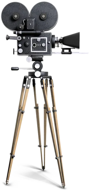 Vintage Professional Video Cameraon Tripod PNG image