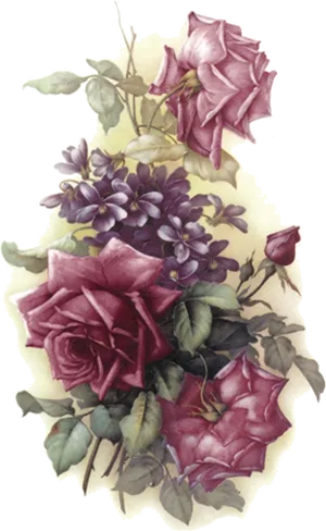 Vintage Purple Flowers Illustration