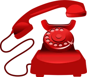 Vintage Red Rotary Phone PNG