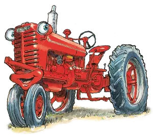 Vintage Red Tractor Illustration PNG image