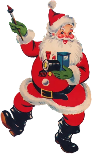 Vintage Santa Claus With Toys PNG