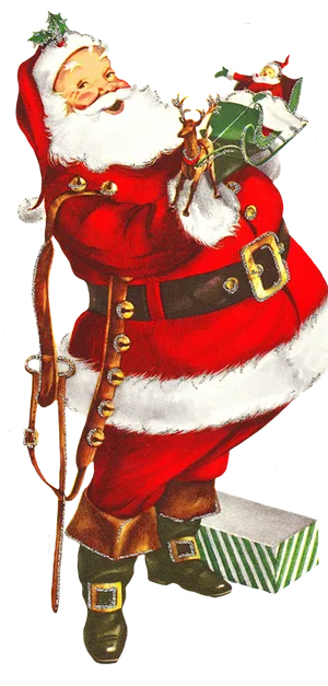 Vintage Santa Clauswith Giftsand Reindeer PNG image