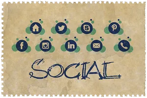 Vintage Social Media Icons Stamp
