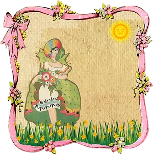 Vintage Spring Girl Frame PNG
