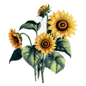 Vintage Sunflower Print PNG Rti56