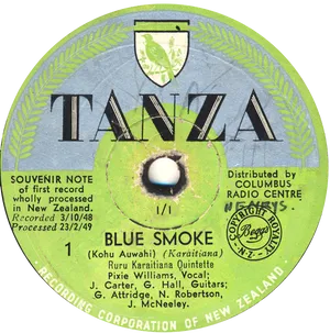 Vintage T A N Z A Blue Smoke Record Label PNG image