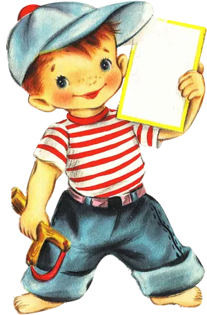 Vintage Toddler With Clipboardand Toy Hammer.png PNG