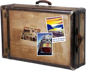Vintage Travel Suitcase With Stickers PNG