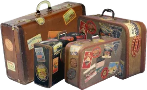 Vintage Travel Suitcases With Stickers PNG