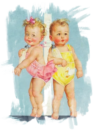 Vintage Twin Toddlers Illustration PNG image
