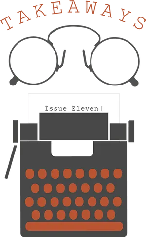 Vintage Typewriterand Glasses Graphic PNG image
