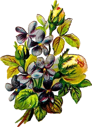 Vintage Violet Floral Illustration PNG image