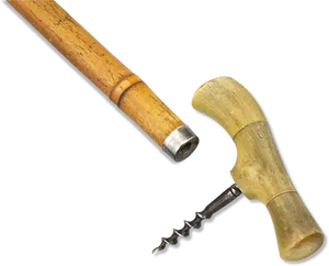 Vintage Walking Stick With Concealed Corkscrew PNG image