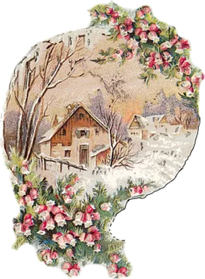 Vintage Winter Cottage Floral Frame