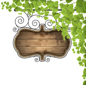 Vintage Wooden Signboardwith Ivy PNG image