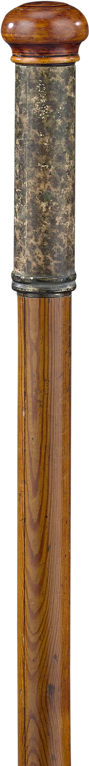 Vintage Wooden Walking Stickwith Metal Handle PNG image