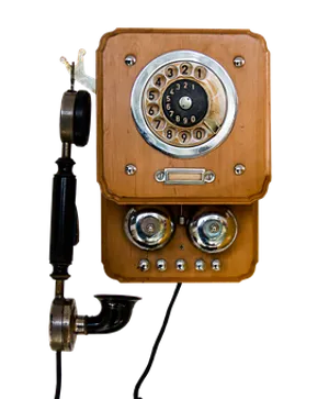 Vintage Wooden Wall Telephone PNG image