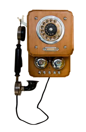 Vintage Wooden Wall Telephone PNG image