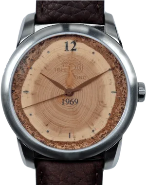 Vintage Wooden Watch Face1969 PNG image