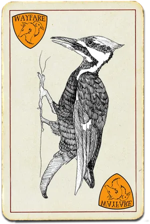 Vintage Woodpecker Illustration Card PNG