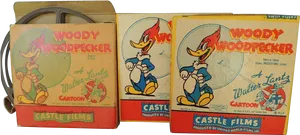 Vintage Woody Woodpecker Film Boxes PNG image