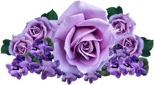 Violet Rosesand Pansies Floral Arrangement PNG image