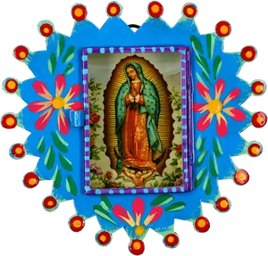 Virgen De Guadalupe Colorful Folk Art Frame PNG image