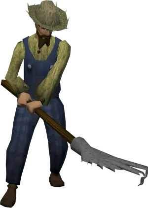 Virtual Farmer Character With Hoe PNG image