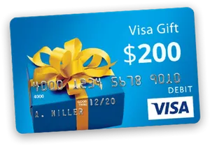 Visa Gift Card200 Dollars With Golden Ribbon PNG image