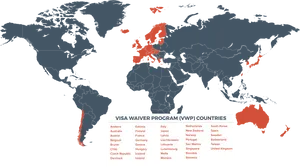 Visa Waiver Program Countries Map PNG