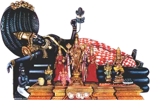 Vishnu_ Reclining_on_ Sesha_ Naga_with_ Deities.png PNG image