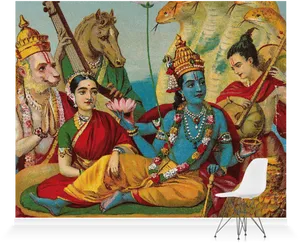 Vishnuand Devotees Vintage Artwork PNG image