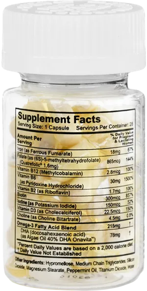 Vitamin Supplement Facts Label PNG image