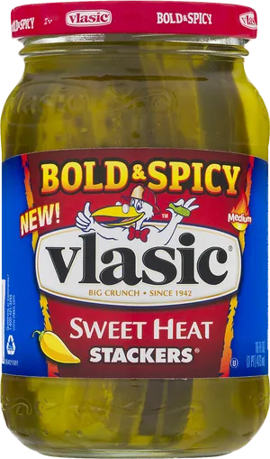 Vlasic Bold Spicy Sweet Heat Stackers Pickle Jar PNG image