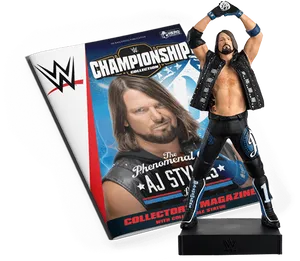 W W E A J Styles Collector Figureand Magazine PNG image