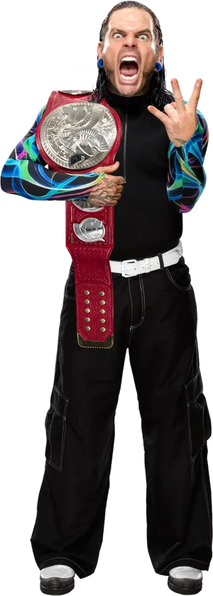 W W E Champion Celebration Pose PNG image