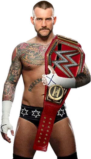 W W E Champion Wrestlerwith Belt PNG image