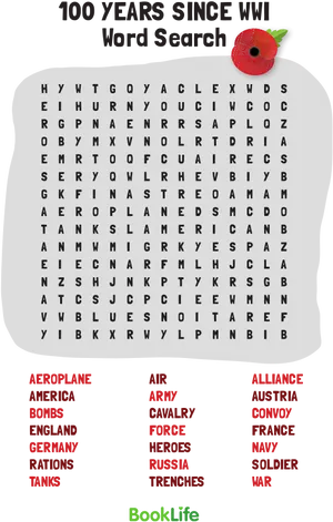 W W I100 Years Word Search Puzzle