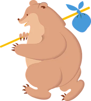 Walking Bear With Stickand Bundle PNG image